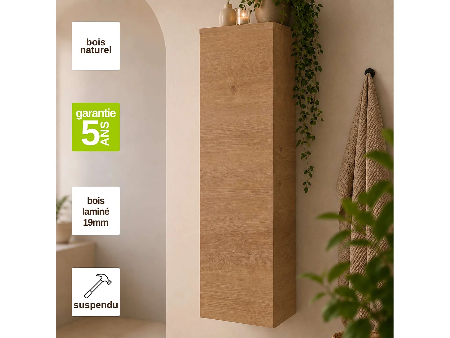 Colonne de rangement salle de bain l.35 x P.25 x H.110 cm - NOFER 11Art
