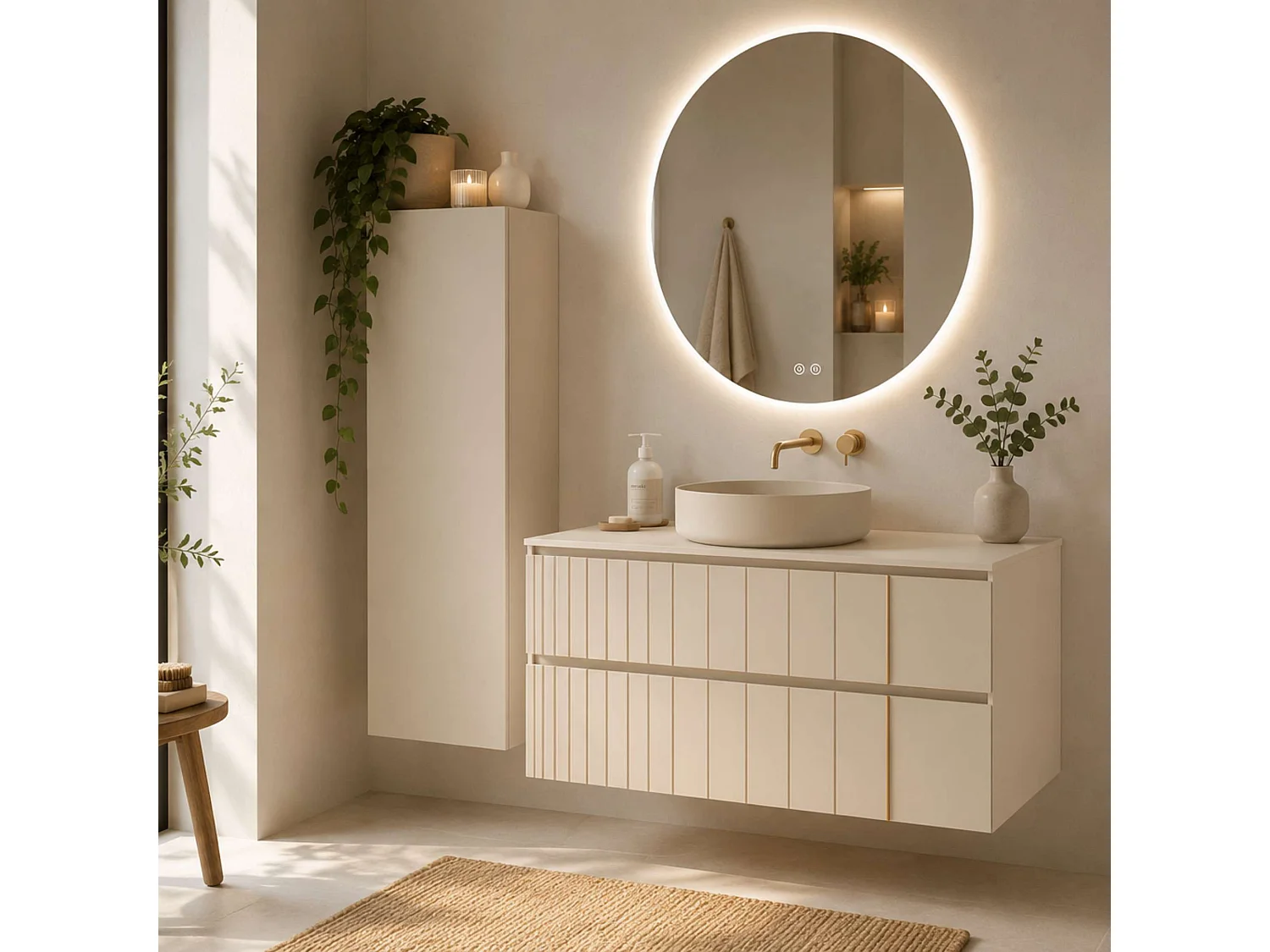 Colonne de rangement salle de bain Grège Mat l.35 x P.25 x H.110 cm - NOFER GB