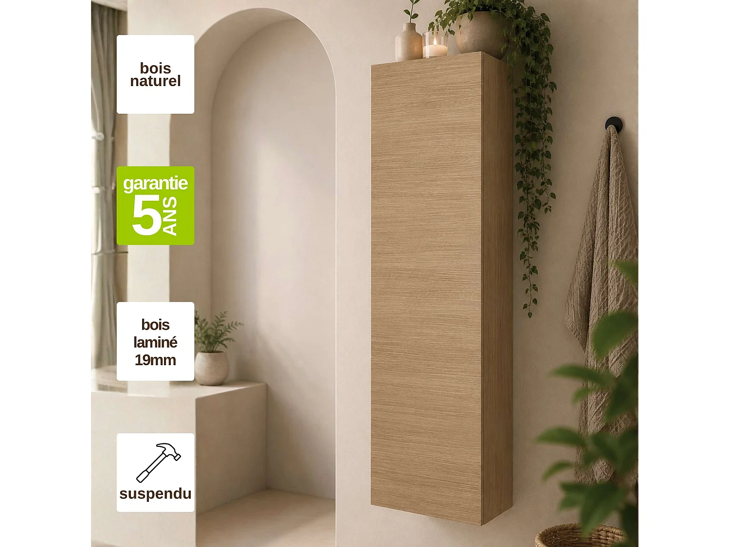 Colonne de rangement salle de bain Mud l.35 x P.25 x H.110 cm - NOFER Mud