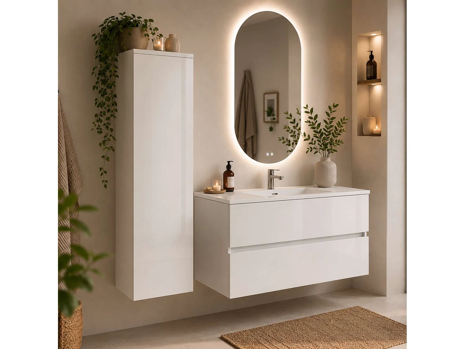 Colonne de rangement salle de bain Blanc Brillant l.35 x P.25 x H.160 cm - NOFER 16BB