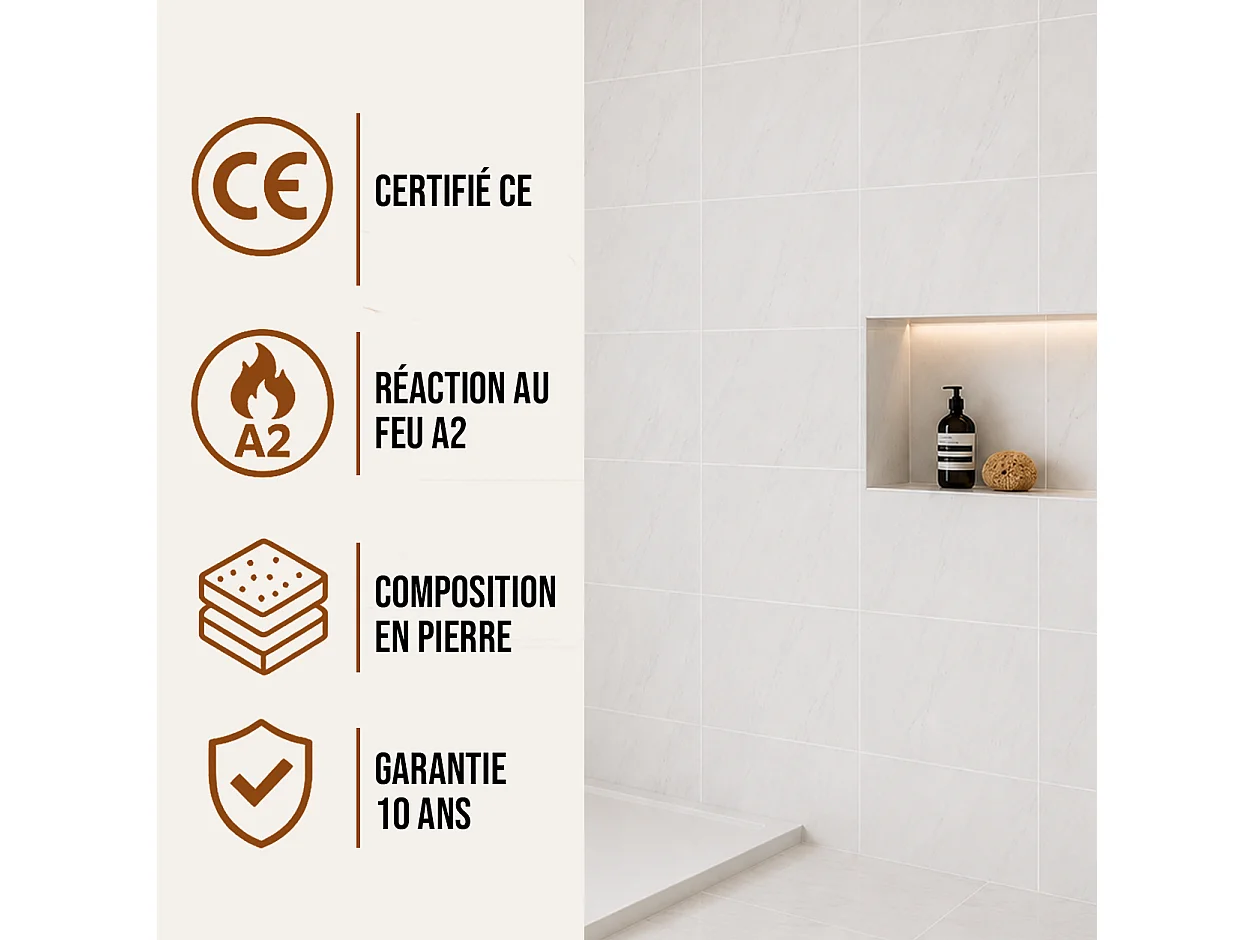 Pack de 3 panneaux muraux de salle de bain marbre blanc