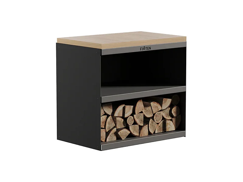 Firten Steel Black Outdoor Cart med obehandlad naturlig trätopp - 120x100x15 cm