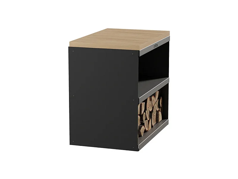 Firten Steel Black Outdoor Cart med obehandlad naturlig trätopp - 120x100x15 cm