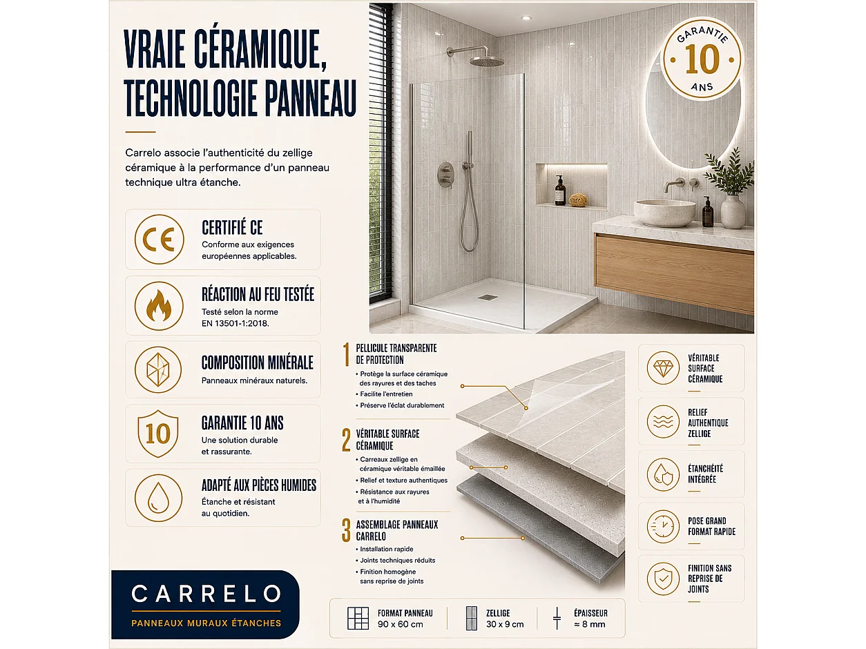 Pack de 3 panneaux muraux de salle de bain carrelage gris clair