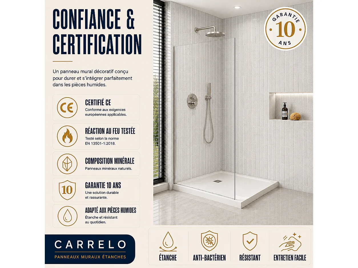Pack de 3 panneaux muraux de salle de bain carrelage gris clair