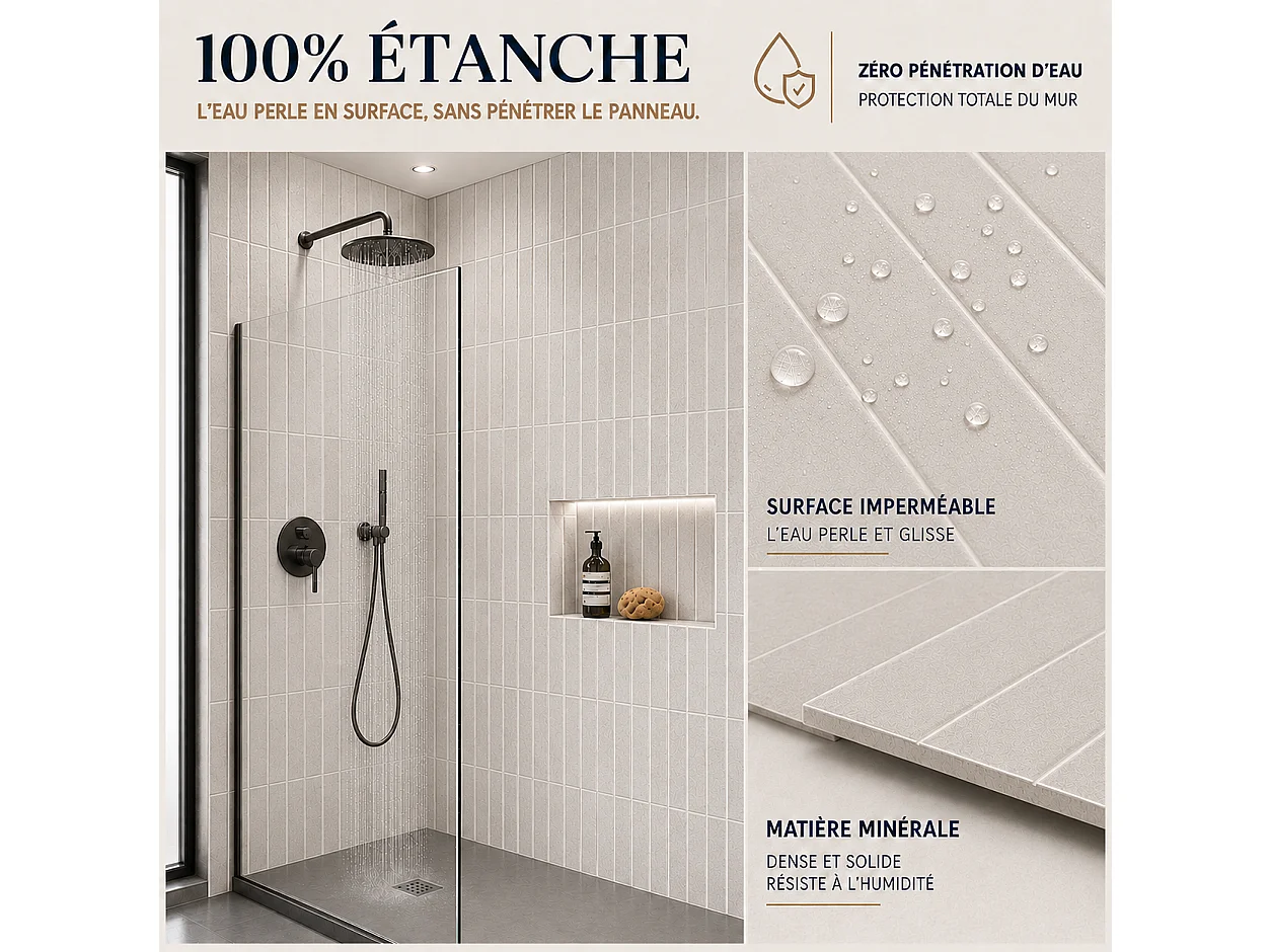 Pack de 3 panneaux muraux de salle de bain carrelage gris clair
