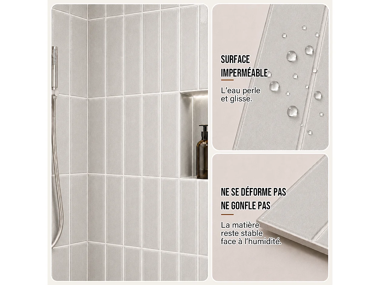 Pack de 3 panneaux muraux de salle de bain carrelage gris clair