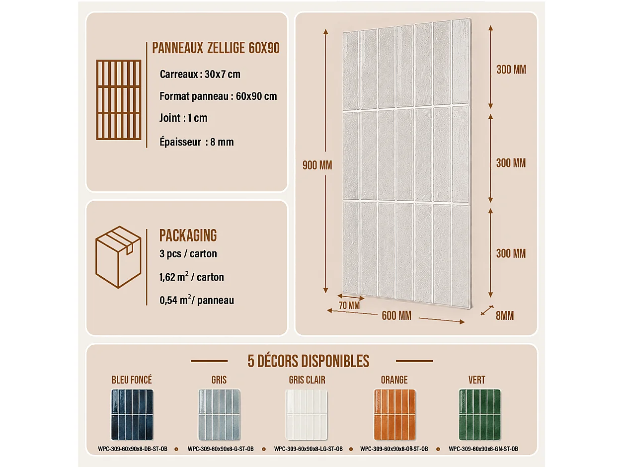 Pack de 3 panneaux muraux de salle de bain carrelage gris clair