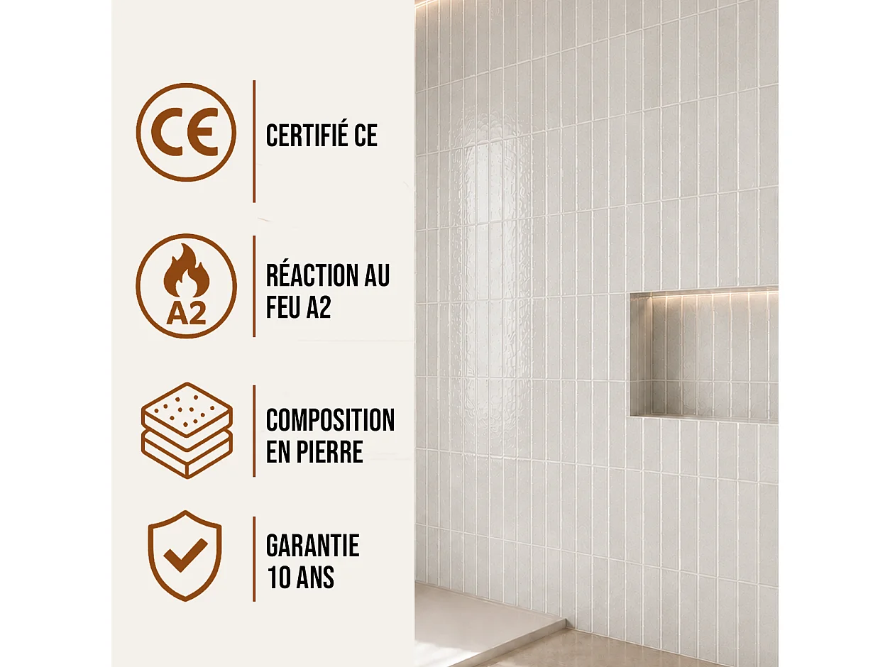 Pack de 3 panneaux muraux de salle de bain carrelage gris clair
