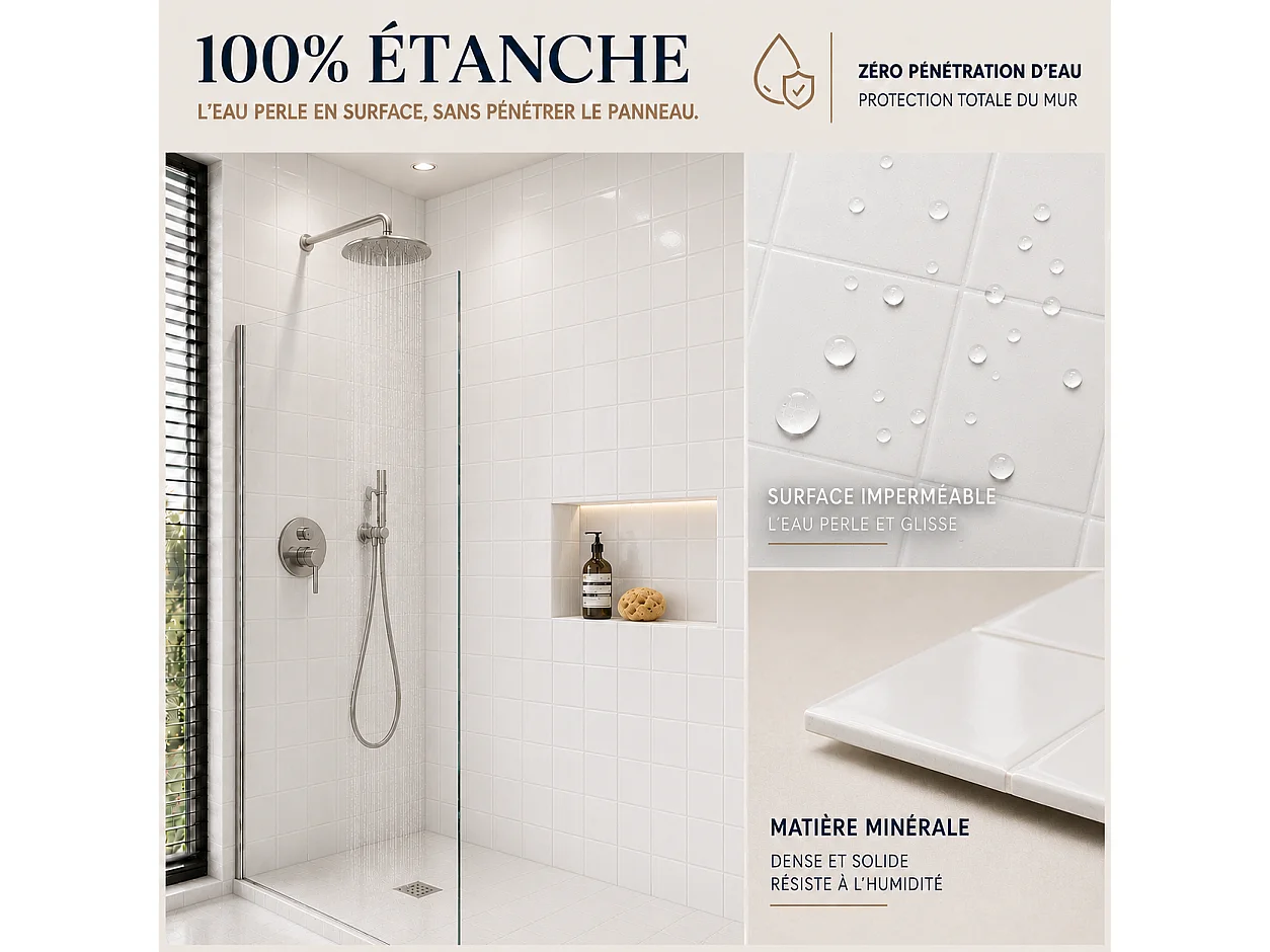 Pack de 3 panneaux muraux de salle de bain carrelage blank