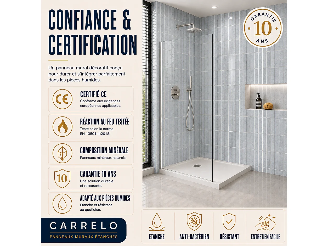 Pack de 3 panneaux muraux de salle de bain carrelage gris