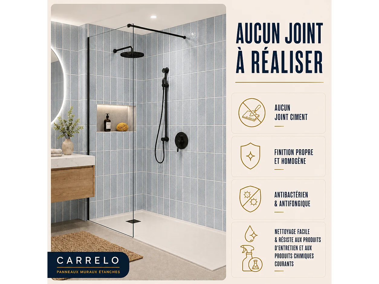 Pack de 3 panneaux muraux de salle de bain carrelage gris