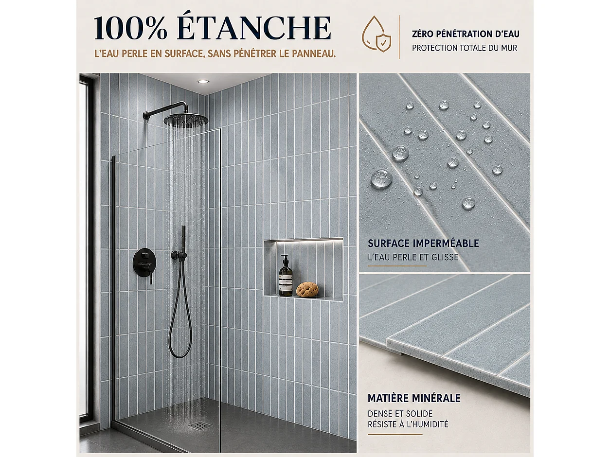 Pack de 3 panneaux muraux de salle de bain carrelage gris