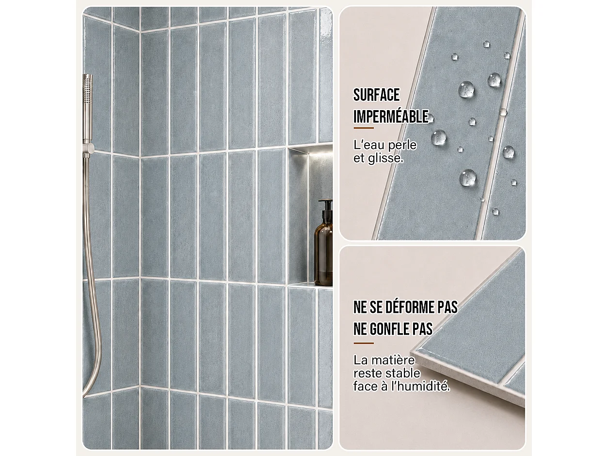 Pack de 3 panneaux muraux de salle de bain carrelage gris