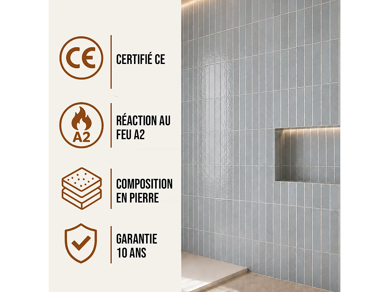 Pack de 3 panneaux muraux de salle de bain carrelage gris