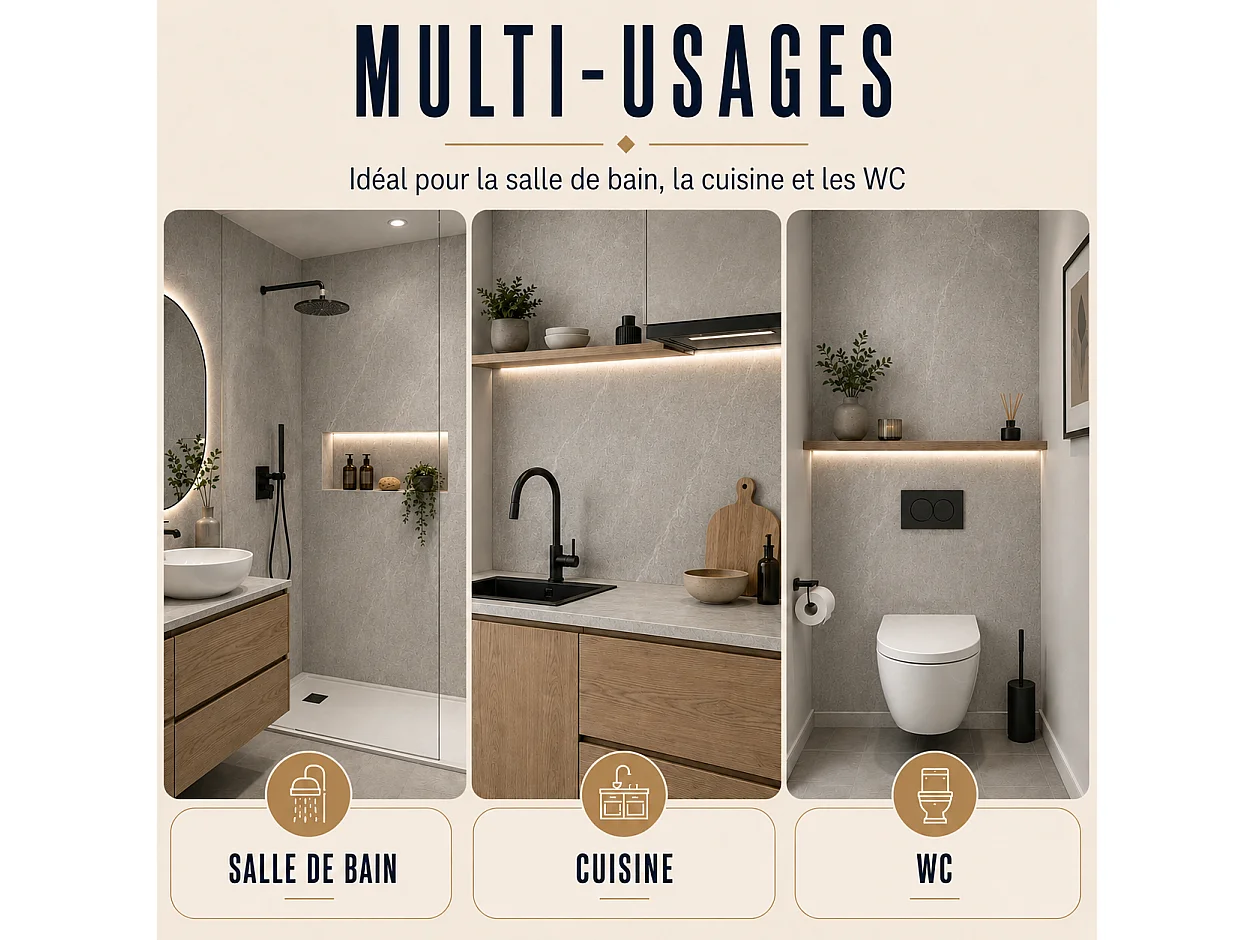 Panneau mural de salle de bain effet marbre gris