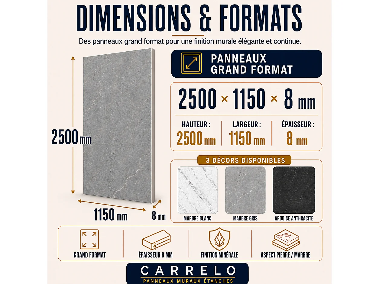 Panneau mural de salle de bain effet marbre gris