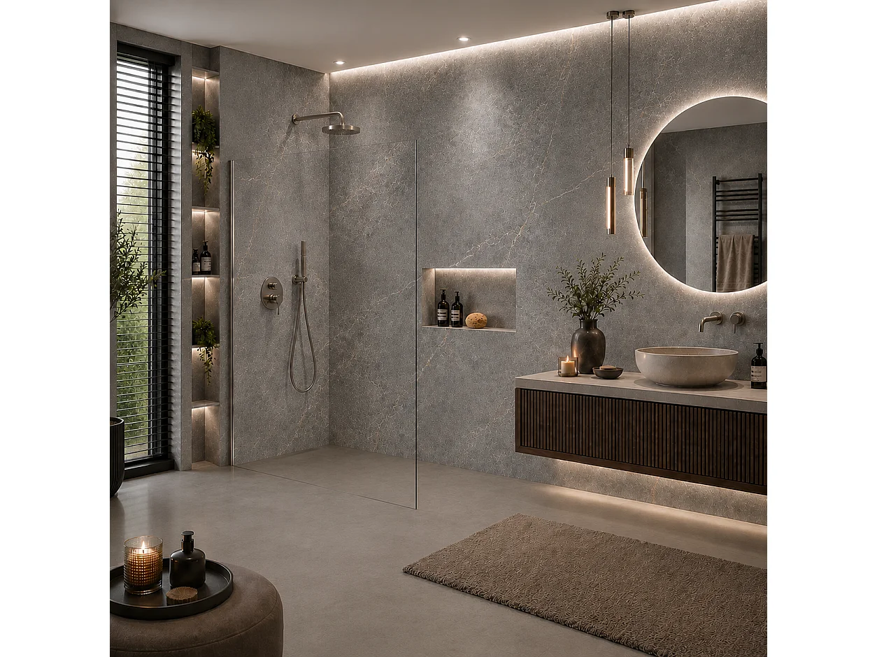 Panneau mural de salle de bain effet marbre gris