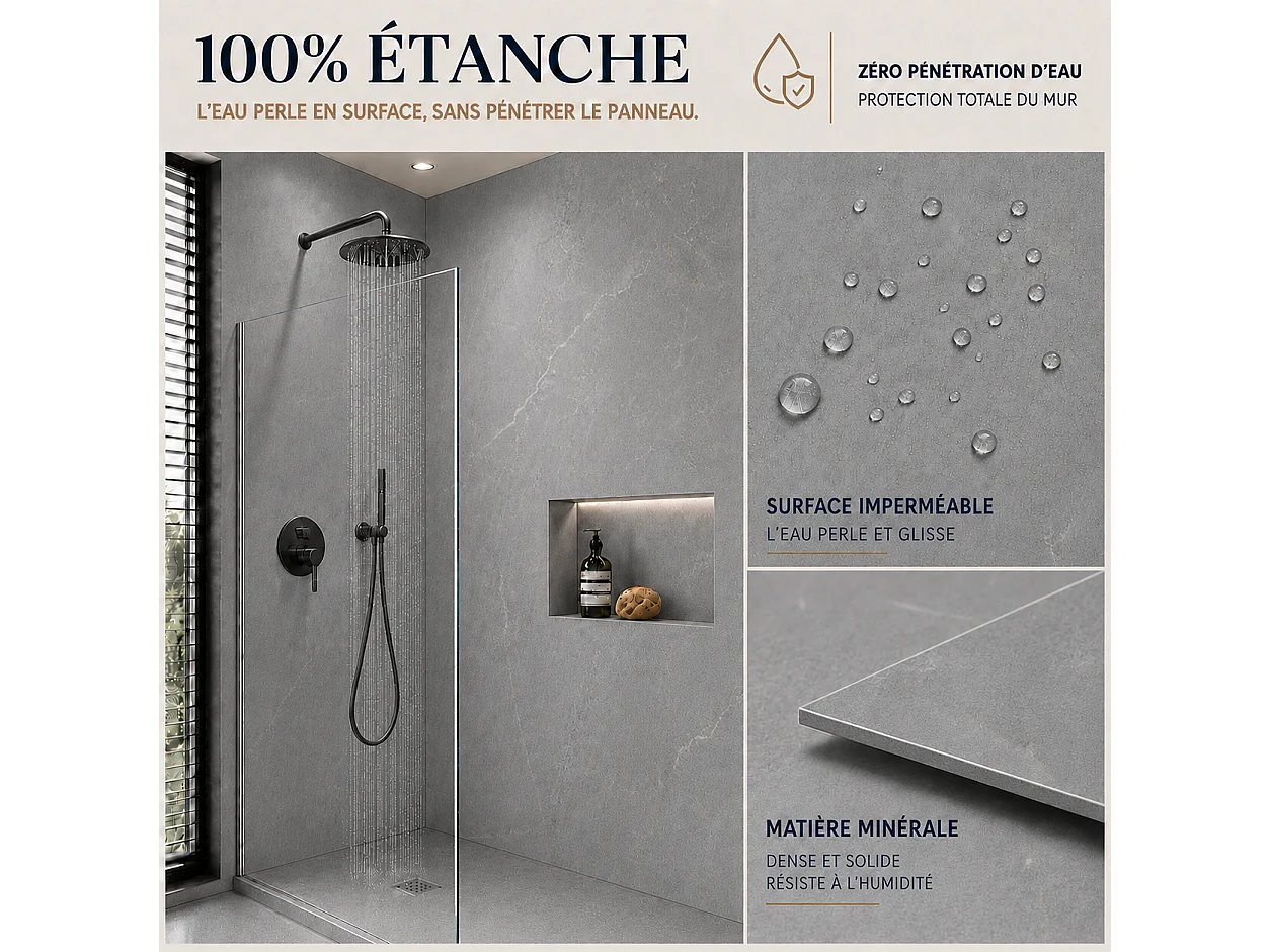 Panneau mural de salle de bain effet marbre gris