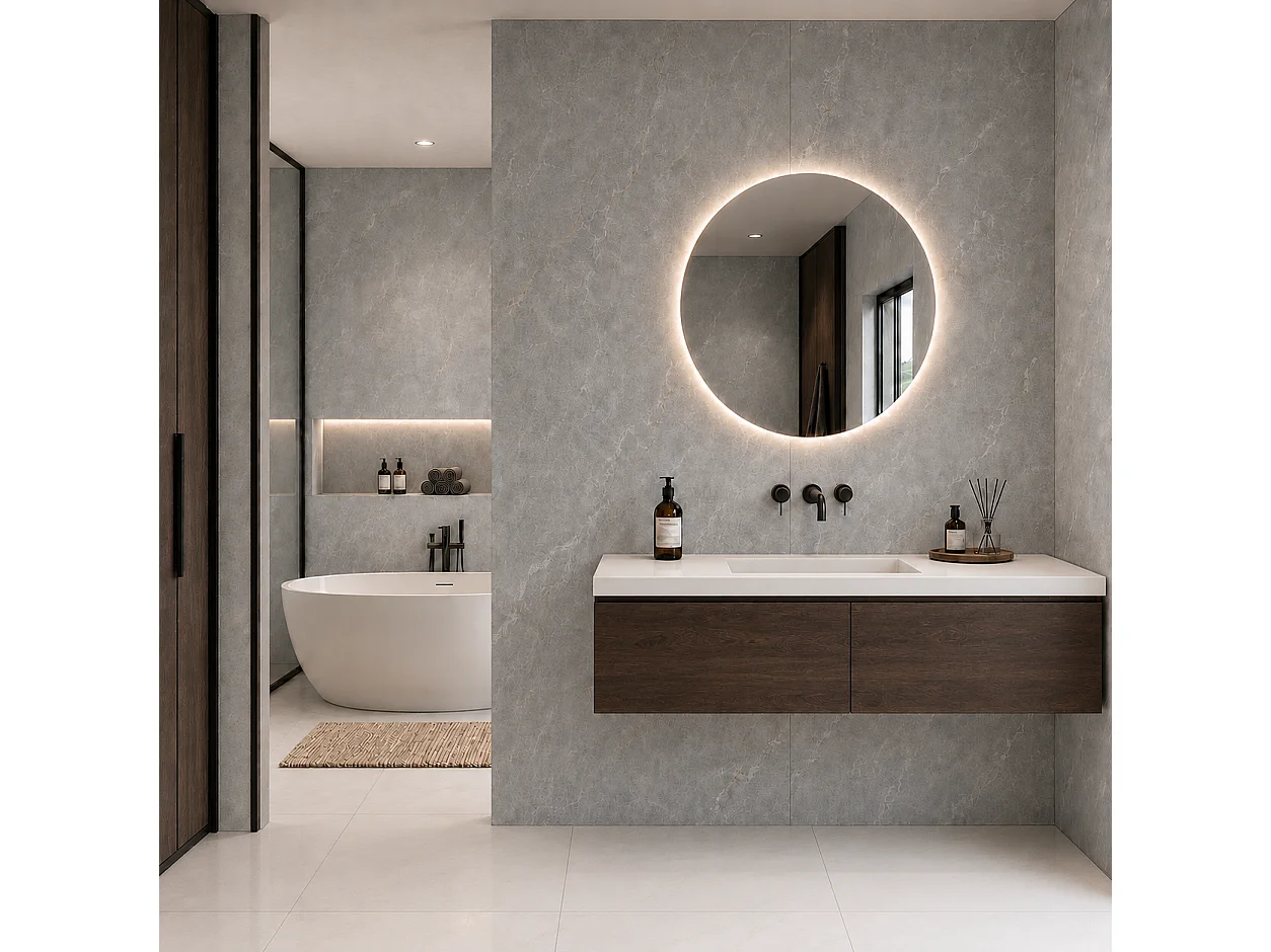 Panneau mural de salle de bain effet marbre gris