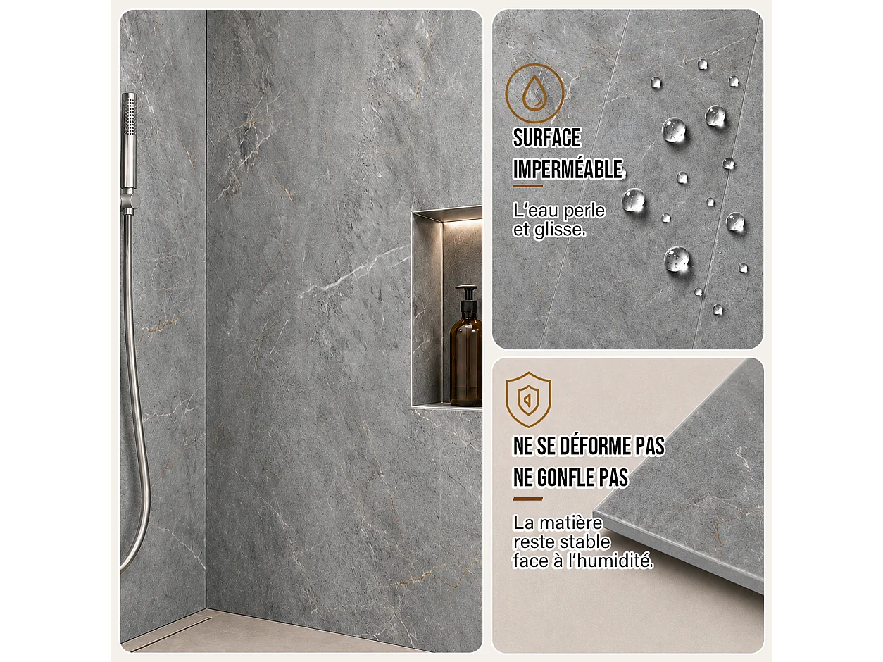 Panneau mural de salle de bain effet marbre gris