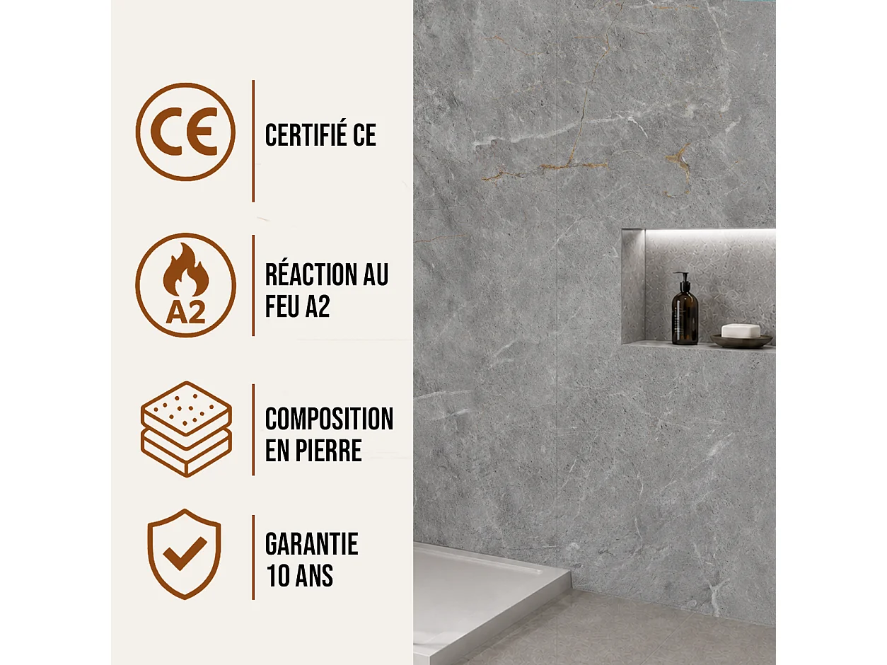 Panneau mural de salle de bain effet marbre gris