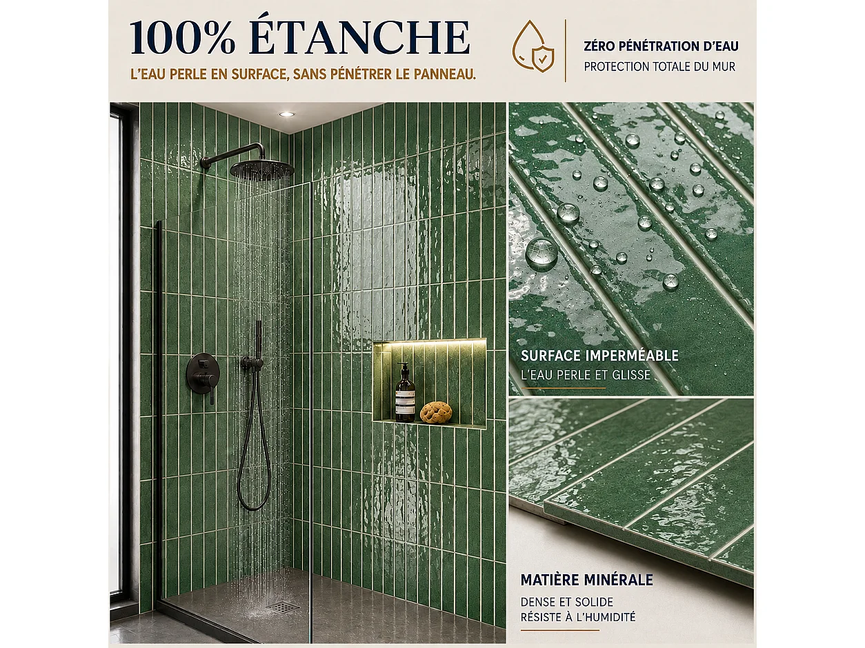 Pack de 3 panneaux muraux de salle de bain carrelage vert