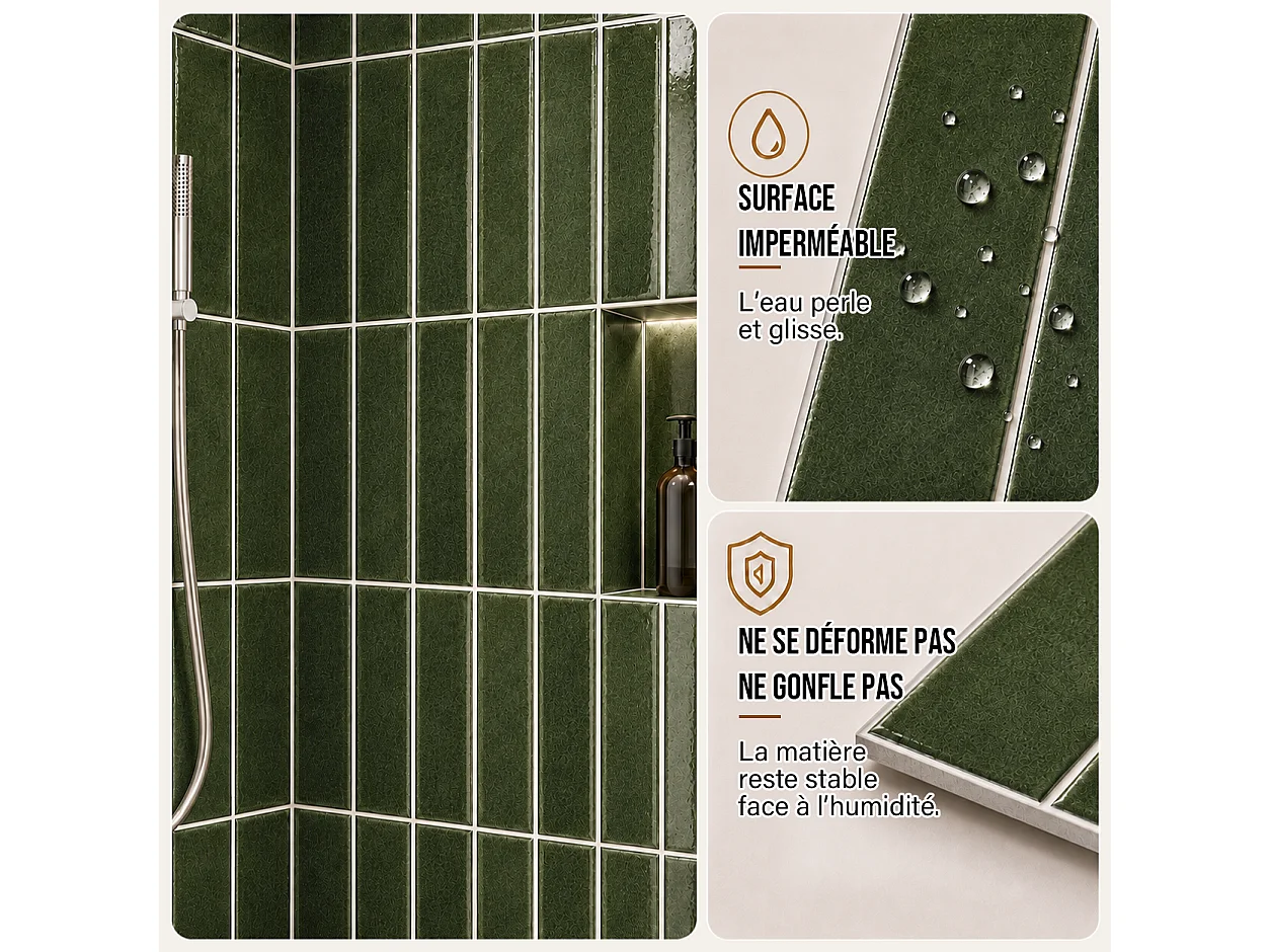 Pack de 3 panneaux muraux de salle de bain carrelage vert