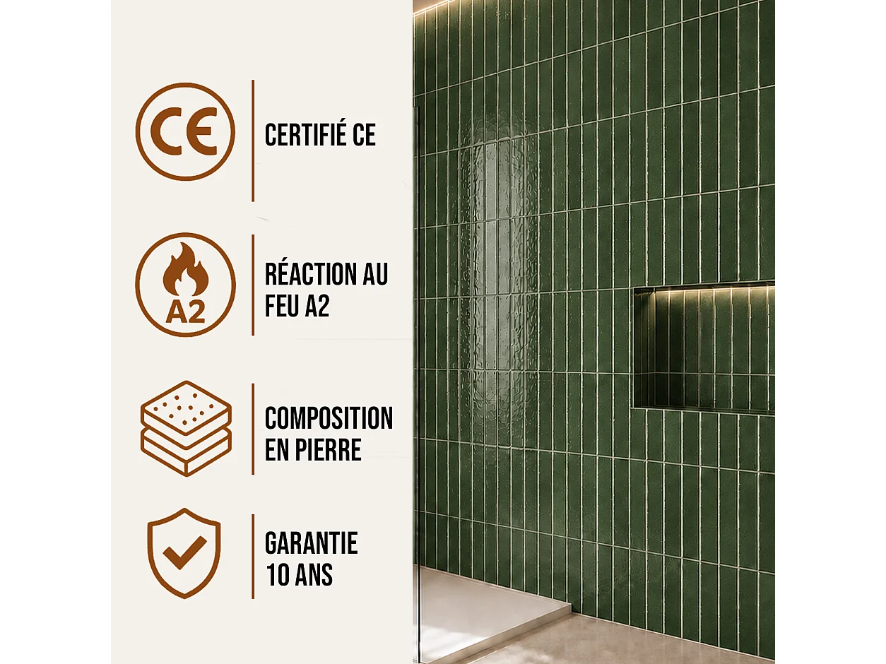 Pack de 3 panneaux muraux de salle de bain carrelage vert