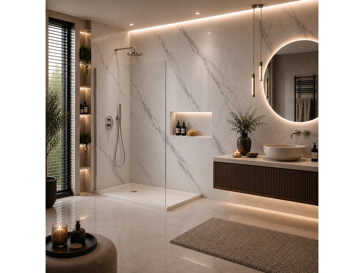 Panneau mural de salle de bain effet marbre blanc