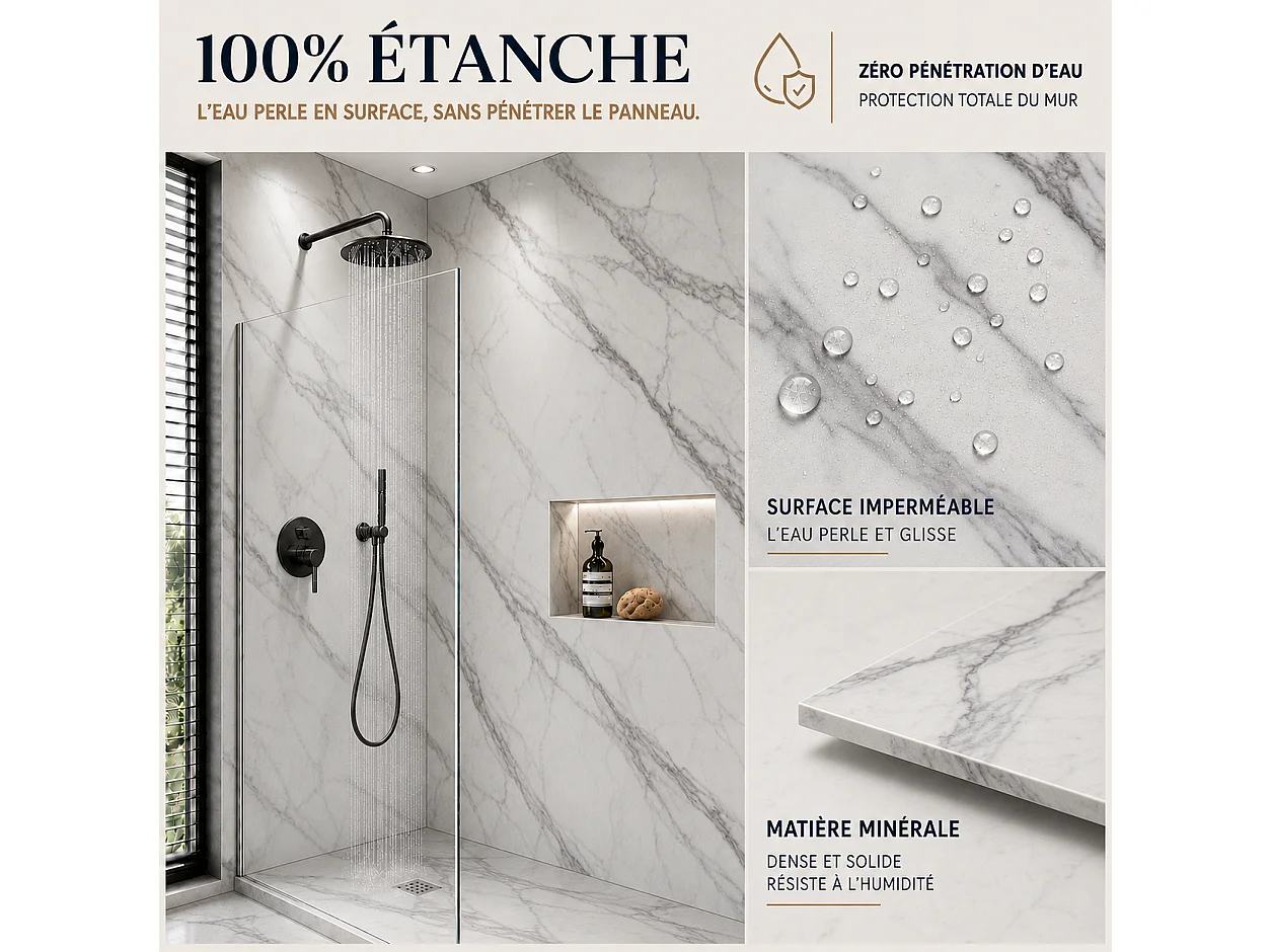 Panneau mural de salle de bain effet marbre blanc