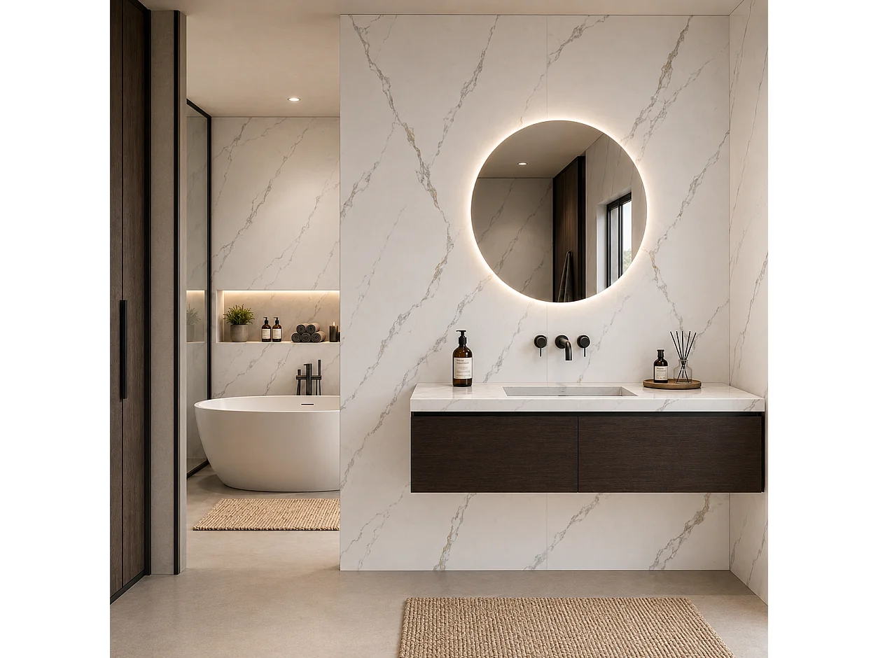 Panneau mural de salle de bain effet marbre blanc
