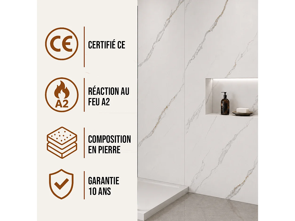 Panneau mural de salle de bain effet marbre blanc