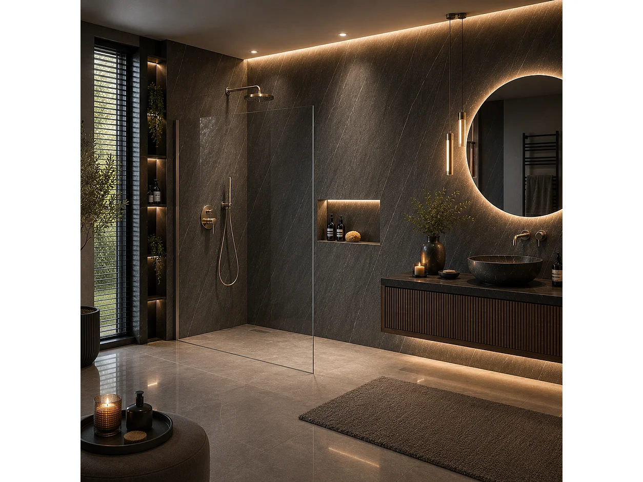 Panneau mural de salle de bain effet marbre noir