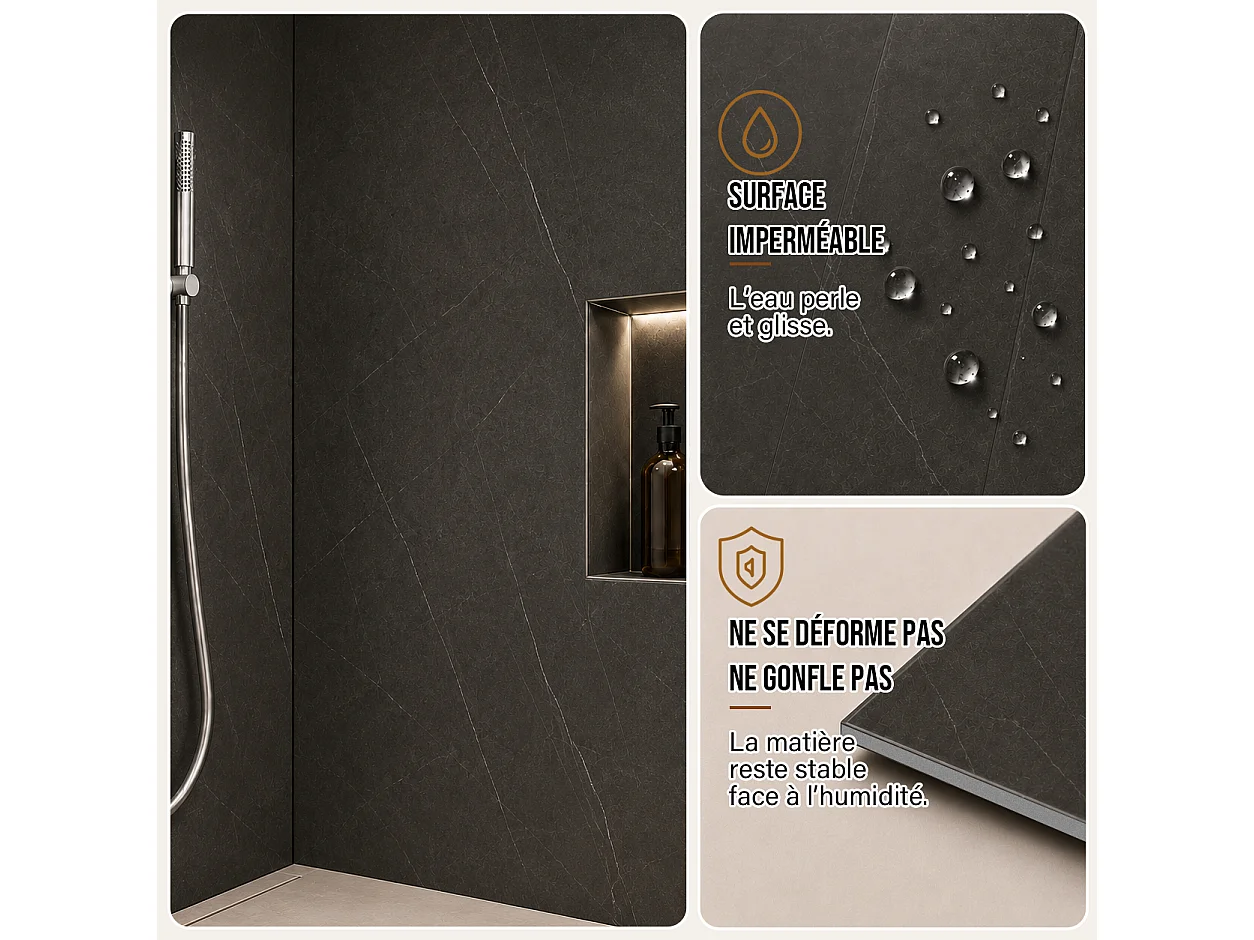 Panneau mural de salle de bain effet marbre noir