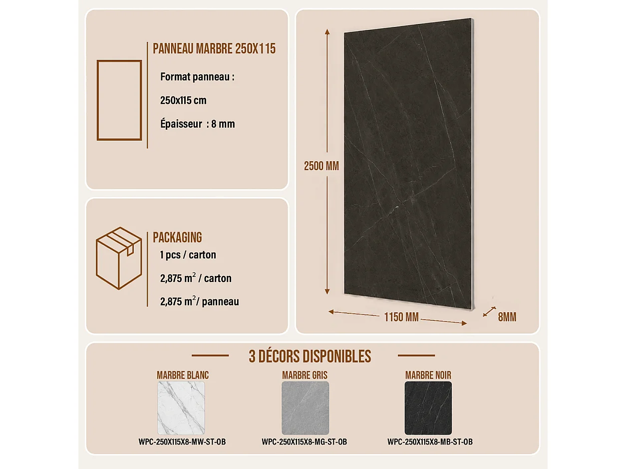 Panneau mural de salle de bain effet marbre noir