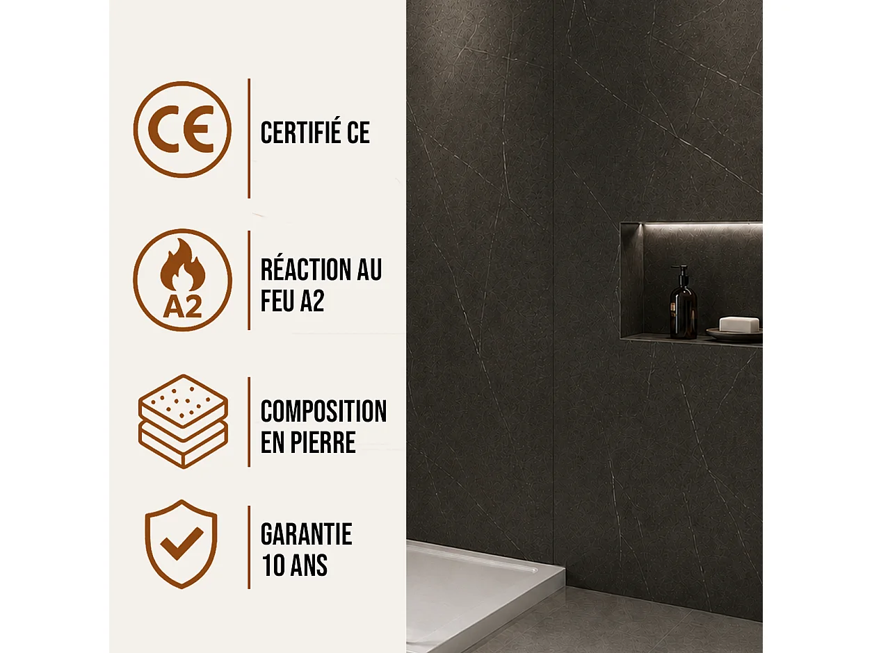 Panneau mural de salle de bain effet marbre noir