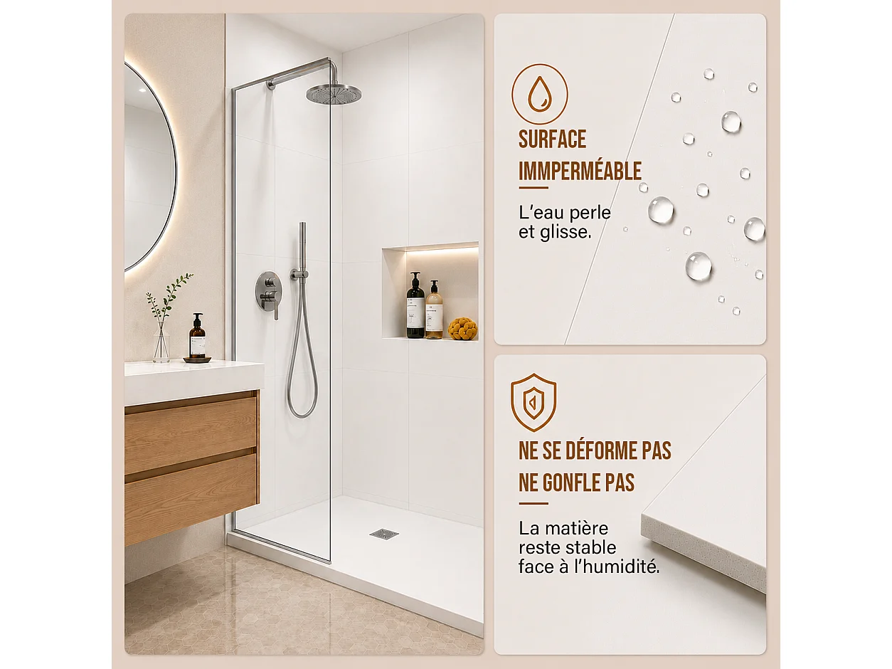 Pack de 3 panneaux muraux de salle de bain carrelage blanc brillant