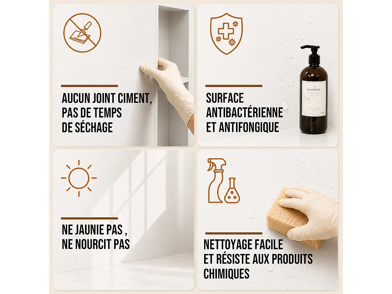 Pack de 3 panneaux muraux de salle de bain carrelage blanc brillant