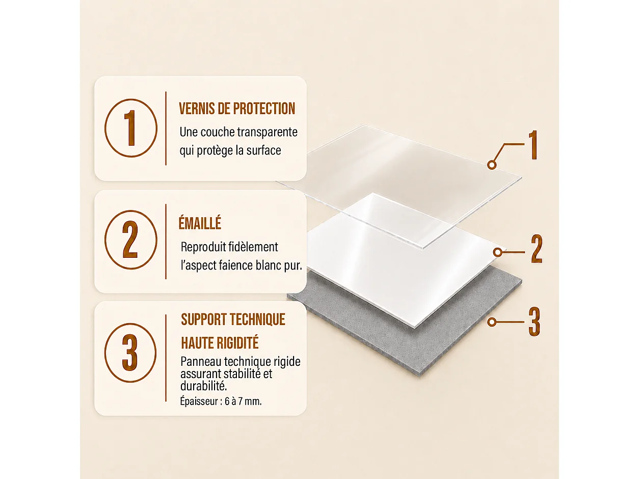 Pack de 3 panneaux muraux de salle de bain carrelage blanc brillant