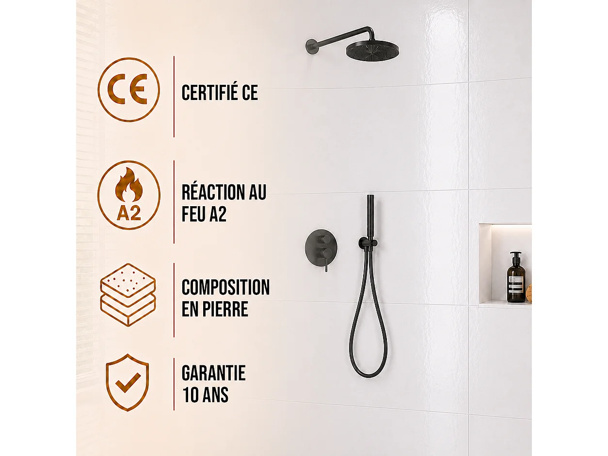 Pack de 3 panneaux muraux de salle de bain carrelage blanc brillant