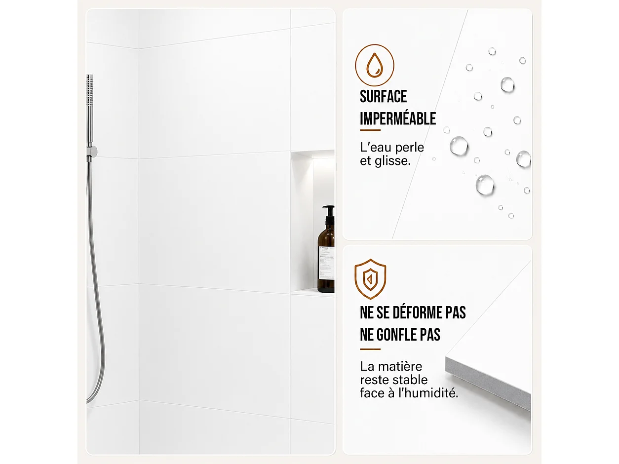 Pack de 3 panneaux muraux de salle de bain carrelage blanc brillant