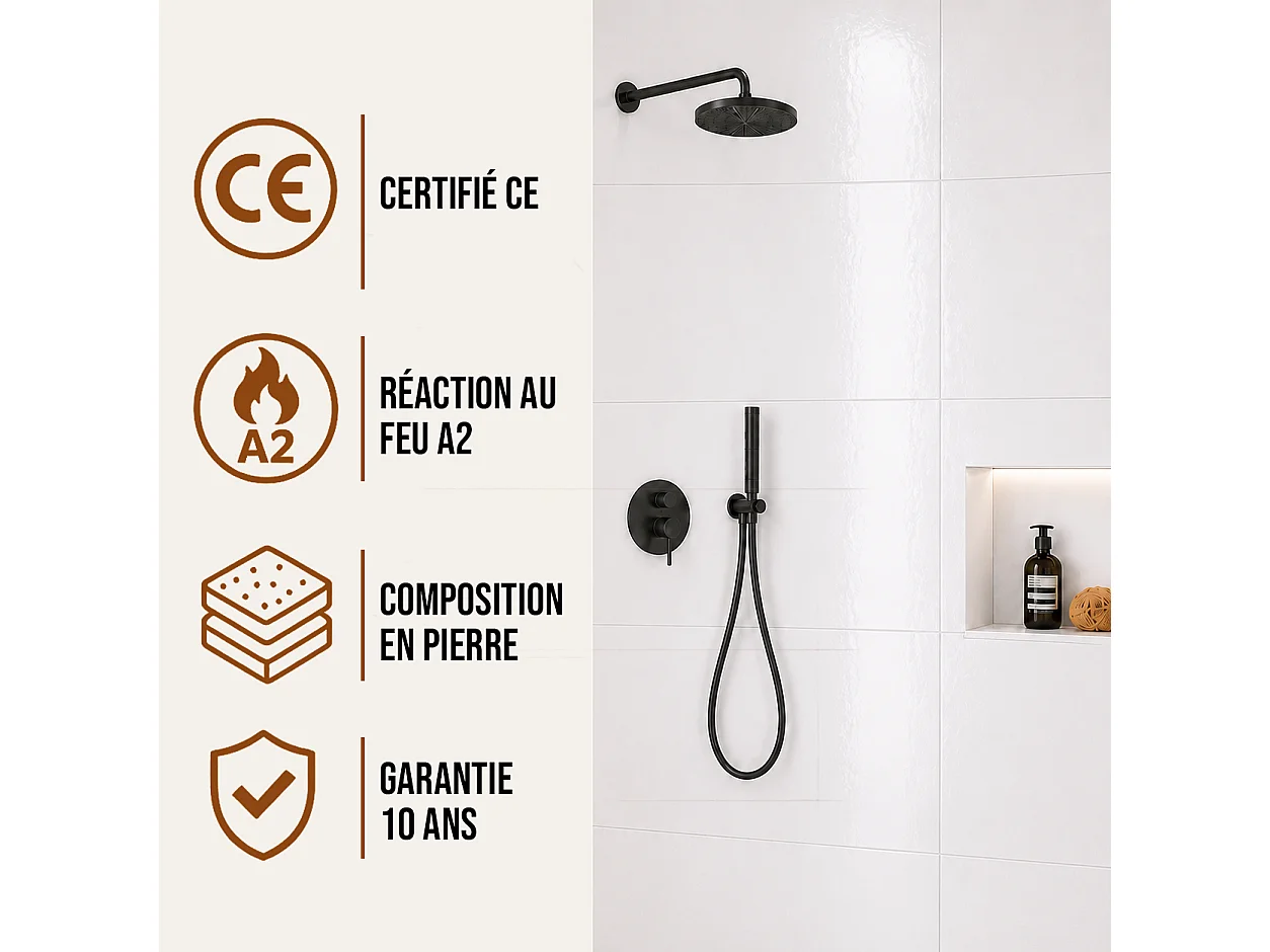 Pack de 3 panneaux muraux de salle de bain carrelage blanc brillant