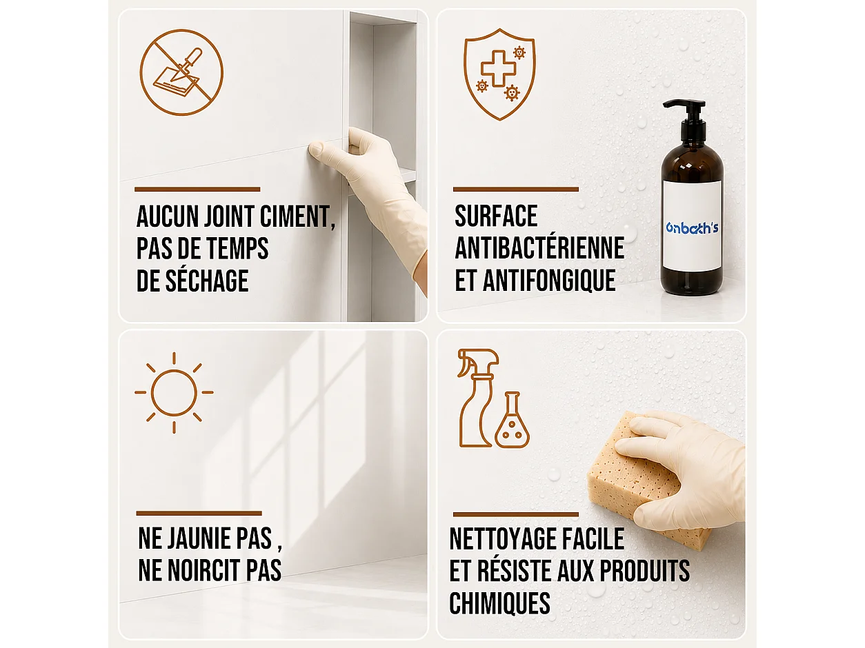 Pack de 3 panneaux muraux de salle de bain carrelage blanc brillant