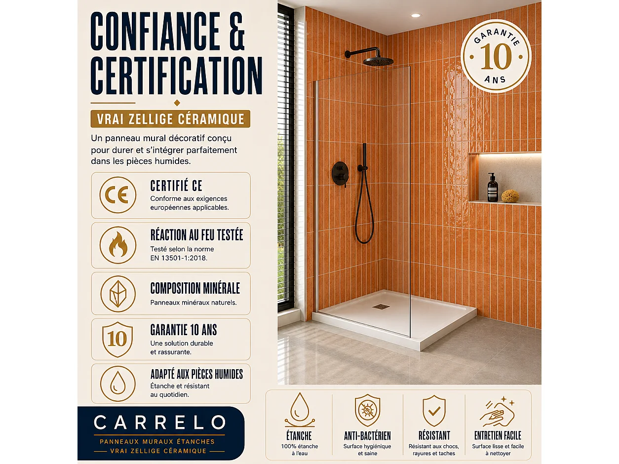 Pack de 3 panneaux muraux de salle de bain carrelage orange
