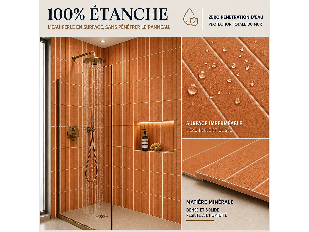 Pack de 3 panneaux muraux de salle de bain carrelage orange