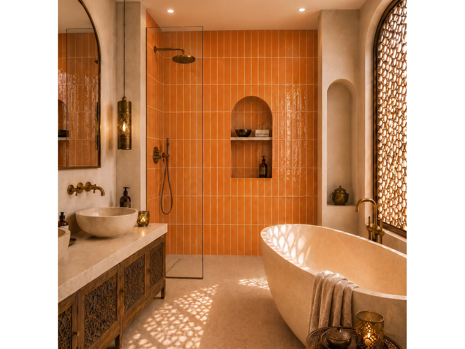 Pack de 3 panneaux muraux de salle de bain carrelage orange