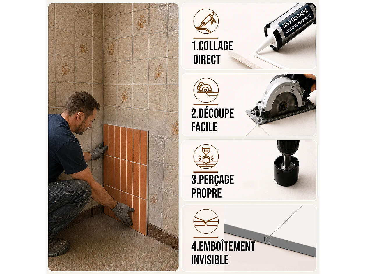 Pack de 3 panneaux muraux de salle de bain carrelage orange