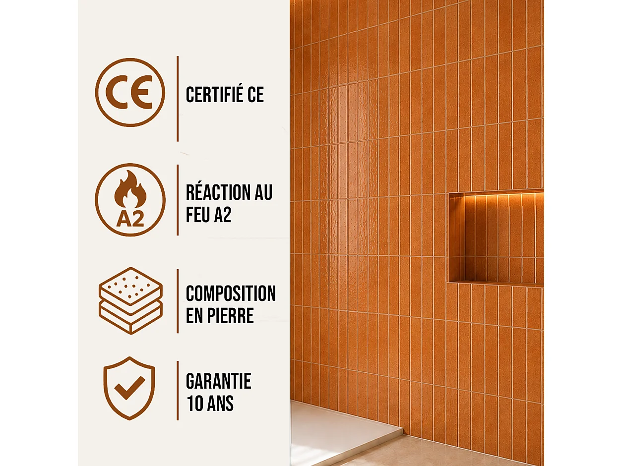 Pack de 3 panneaux muraux de salle de bain carrelage orange