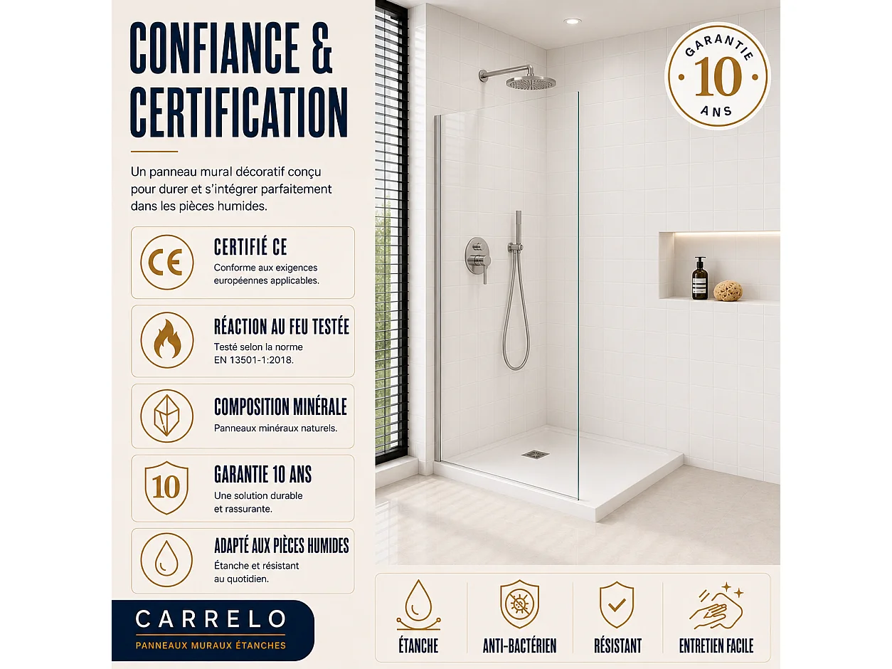 Pack de 3 panneaux muraux de salle de bain carrelage Travertine